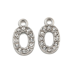 Number 304 подвески из нержавеющей стали, с кристально горный хрусталь, числовые прелести, число, 9x5x1 мм, отверстие : 1 мм