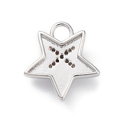 Platinum Rack Plating Brass Micro Pave Clear Cubic Zirconia Pendants, Star Charms, Long-Lasting Plated, Cadmium Free & Lead Free, Platinum, 16x14.5x4mm, Hole: 2.5mm