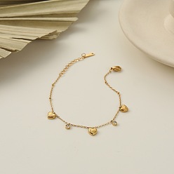 Golden 304 Stainless Steel Pave Clear Cubic Zirconia Charm Bracelets, Golden, 6.69 inch(17cm)