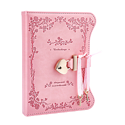 Pink Винтажный блокнот с цветочным рисунком в обложке из искусственной кожи, с 5 ключами и 2 замком в форме сердца, прямоугольные, розовые, 1 мм