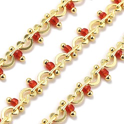 Красный Стеклянные звенья цепи, с медными цепями, долговечный, без свинца и без кадмия, стойки покрытие, реальный 18 k позолоченный, пайки, с катушкой, красные, 4x5x0.5 мм