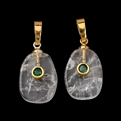 Хрусталь Природного кварца хрустальных подвесок, Овальные подвески из горного хрусталя с фурнитурой из кубического циркония, инкрустированной латунью методом микропаве., золотые, 20x12x5 мм, отверстие : 7x4 мм