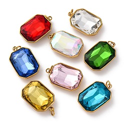 (52) Непрозрачная лаванда 316 подвески из граненого стекла из нержавеющей стали, прямоугольные, ионное покрытие (ip), реальный 18 k позолоченный, с петлей, разноцветные, 18x11.5x5.5 мм, отверстие : 2.5 мм