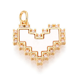 Настоящее золото 18K Латунные микропаве прозрачные подвески с фианитом, без кадмия и без свинца, с оболочкой, сердце, с целью перехода в кольце, реальный 18 k позолоченный, 17x16.5x2 мм, отверстие : 3 мм
