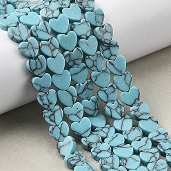 Синтетическая Бирюза Синтетических нитей бирюзовые бусы, сердце, 6x6x2 мм, отверстие : 0.8 мм, около 69 шт / нитка, 14.96'' (38 см)