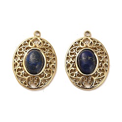Lapis Lazuli Natural Lapis Lazuli Pendants, Oval Charms, with 304 Stainless Steel Settings, Real 14K Gold Plated, 21x15x5.5mm, Hole: 1.4mm
