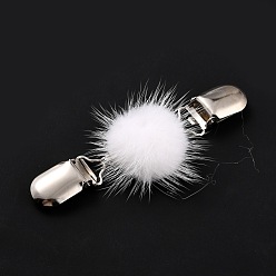 Белый Винтажные зажимы для кардигана из сплава, круглые бусины, обтянутые искусственным мехом норки, зажим для воротника свитера, платина, белые, 110 мм