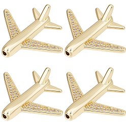 Настоящее золото 18K 8 шт. латунных бусин-авиапланов с микропаве из кубического циркония, пассажирский самолет, реальный 18 k позолоченный, 26.5x22x8 мм, отверстие : 1.6 мм
