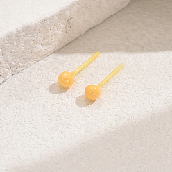 Желтый Круглые фарфоровые серьги-гвоздики, желтые, 15x4 мм
