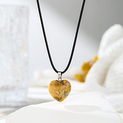 Сумасшедший Агат Кулон в форме сердца из натурального гагата «Crazy Agate» на черном шнурке., украшения с целебными кристаллами для мужчин и женщин, платина, 17.32 дюйм (44 см)
