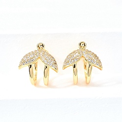 Настоящее золото 18K Фурнитура для ушей из латуни с микропаве из кубического циркония для женщин, без кадмия, без никеля и без свинца, рыбий хвост, реальный 18 k позолоченный, пригодный для стразов 1.7 мм, 15x13x14.5 мм
