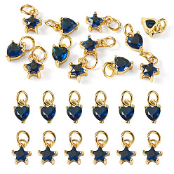 Medium Blue 12Pcs 2 Styles Brass Micro Pave Cubic Zirconia Charms, Real 18K Gold Plated, Lead Free, Medium Blue, 8~8.5x5~7x3.5~4mm, Hole: 3mm, 6pcs/style