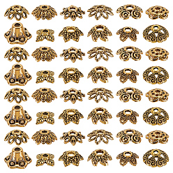 Античное Золото 240 шт. 12 стили тибетский стиль цинковый сплав бусины колпачки, цветок, античное золото , 6~10x6~10x2~5 мм, отверстие : 1~2 мм, 20 шт / стиль