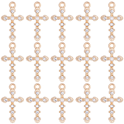 Light Gold 30подвески со стразами из сплава, с пластиковой имитацией жемчуга бусинами, крест прелести, золотой свет, 26x15x4 мм, отверстие : 2 мм