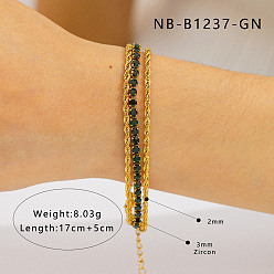 Темно-Зеленый 304 теннисные браслеты из нержавеющей стали с кубическими циркониями, Многорядные браслеты из веревочной цепочки для женщин, квадратный, темно-зеленый, 7.09 дюйм (18 см)