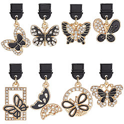 Light Gold 8шт 8 стили пластиковые мобильные пылезащитные заглушки, с подвесками из сплава эмали и хрустальных страз, бабочка, готика, золотой свет, 25~37 мм