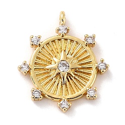 Настоящее золото 18K Кулоны из экологически чистой латуни с прозрачным кубическим цирконием, без кадмия и без свинца, круглые, реальный 18 k позолоченный, 17x15x2.5 мм, отверстие : 1 мм