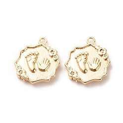 Light Gold Brass Pendants, Flower with Hand and Foot Pattern, Light Gold, 17x14.5x2mm, Hole: 1.5mm