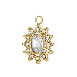 Прозрачный 304 подвески из нержавеющей стали с кубическим цирконием., , ионное покрытие (ip), реальный 14 k позолоченный, прозрачные, 14.5x10x4 мм, отверстие : 1.5 мм