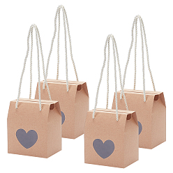 BurlyWood Foldable Creative Kraft Paper Box, Wedding Favor Boxes, Favour Box, Paper Gift Box, with Heart Window and Cord, Square, BurlyWood, 10.5x8.9x6.7cm