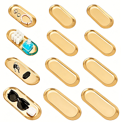Oro 12 piezas 4 tamaños 201 placa ovalada de acero inoxidable para joyería, bandeja de almacenamiento para anillos, , Aretes, dorado, 18~30x8.6~12.5x0.95~1.1 cm, 3pcs / tamaño