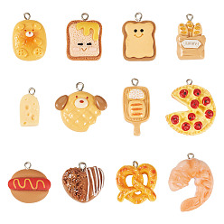 Mixed Color 24Pcs 12 Styles Opaque Resin Pendants, with Platinum Plated Iron Loops, Imitation Food, Mixed Shapes, Mixed Color, 20~30x10~31.5x5~10mm, Hole: 1.8~2mm, 2pcs/style 