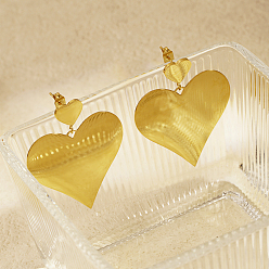 Настоящее золото 18K Серьги-гвоздики в форме сердца из нержавеющей стали, реальный 18 k позолоченный, 34x34 мм