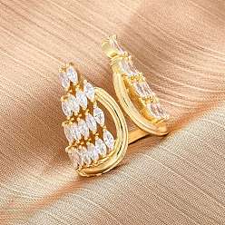 Настоящее золото 18K Латунные кольца-манжеты с микропаве и прозрачным цирконием для женщин, без кадмия и без свинца, долговечный, стойки покрытие, реальный 18 k позолоченный, 24 мм, размер США 7 1/4 (17.5 мм)