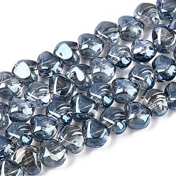 Стально-синий Гальванизируйте прозрачное стекло бисер нитей, самородки, Топ пробуренной, стальной синий, 6.5x7.5x4.5~5 мм, отверстие : 0.8~1 мм, около 99~100 шт / нитка, 21.26~22.24 дюйм (54~56.5 см)
