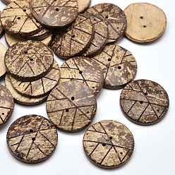 Coconut Brown 2 Holes Flat Round Coconut Sewing Buttons, Coconut Brown, 30x5~6mm, Hole: 1mm