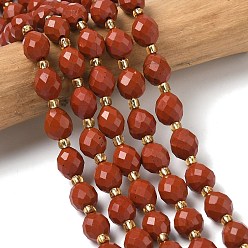 Красный Камень Натуральные красные яшмы бусы пряди, граненые, рис, с бисером, 8x7 мм, отверстие : 0.8 мм, около 37 шт / нитка, 15.75'' (40 см)