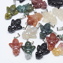 Натуральный Агат Природные подвески агат, с защелкой из нержавеющей стали на поручнях, ангел, платина, 26~28x18~20x8~9 мм, отверстие : 7.5x4 мм