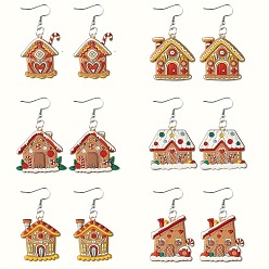 Перу 6 пары акриловых висячих сережек, Рождество дома, платина, Перу, 26~30x24~31 мм