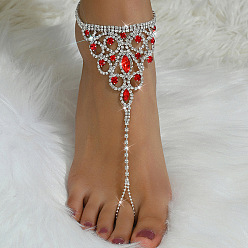 Гиацинт Пляжные треугольные латунные браслеты со стразами на пальцы ног для женщин, серебряный цвет гальваническим, гиацинт, 8-5/8 дюйм (220 мм)