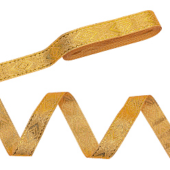 Золотистый 1рулонные полиэстеровые ленты для вышивки в этническом стиле, жаккардовая лента в виде ромба, тирольская лента, аксессуары для одежды, золотые, 3/4 дюйм (20 мм), около 7.66 ярдов (7 м) / комплект