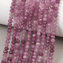 Old Rose Dyed Natural Whie Jade Beads Strands, Rondelle, Faceted, Old Rose, 4x3~3.5mm, Hole: 0.8mm, about 105~106pcs/strand, 14.57''~14.76''(37~37.5cm)