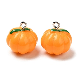 Оранжевый Непрозрачные подвески смолы, с платиновыми тоновыми железными петлями, тыквенные прелести, оранжевые, 18.5x17x16.5 мм, отверстие : 2 мм