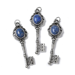 Ляпис-Лазурь Ключ латунный натуральный лазурит большой кулон, с целью перехода в кольце, античное серебро, 55.5x16.5x5~6.5 мм, отверстие : 4.5 мм
