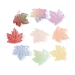 (52) Непрозрачная лаванда Подвески из прозрачного стекла с росписью для запекания, кленового листа, с золотой порошок, разноцветные, 20x20x4~4.5 мм, отверстие : 1~1.2 мм, Около 689 шт / 1000 г