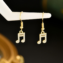 Musical Note Латунь болтаться серьги, золотые, музыкальная нота, 30.6x8.5 мм