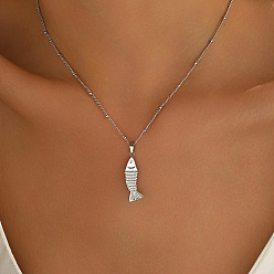 Нержавеющая Сталь Цвет Летний отдых 304 подвеска в виде рыбы из нержавеющей стали, цепочка-спутник для женщин, без потускнения, цвет нержавеющей стали, 16.08 дюйм (40.85 см)