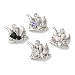 Платина Подвески из сплава с покрытием в форме сердца, со стразами, без кадмия, без никеля и без свинца, платина, 16x14x5 мм, отверстие : 1.6 мм