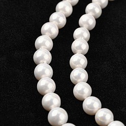 White Shell Bead Strands, Imitation Pearl Bead, Grade A, Round, White, 6mm, Hole: 0.5mm, 63~64pcs/strand, 15 inch