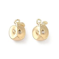 Настоящее золото 18K Латунные микро проложить кубического циркония подвески, яблочные прелести, реальный 18 k позолоченный, 13x10x6.5 мм, отверстие : 1.2 мм