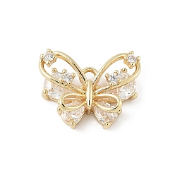 Настоящее золото 14K Латунные микро проложить кубического циркония подвески, без кадмия, без никеля и без свинца, бабочки прелести, реальный 14 k позолоченный, 9.5x15x5 мм, отверстие : 1.4 мм