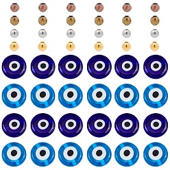Mixed Color Handmade Evil Eye Lampwork Flat Round Beads Strands, with Iron Spacer Round Beads, Mixed Color, Evil Eye Lampwork Beads: about 264~265pcs/box