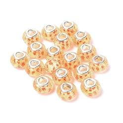 Light Yellow Resin European Beads, Large Hole Beads, with Platinum Tone Brass Core, Rondelle with Flower, Light Yellow, 8.5x14mm, Hole: 5mm