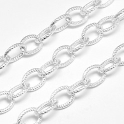 Серебро Гальванические железные кабельные цепи, , пайки, с катушкой, овальные, без свинца и без никеля , серебряные, 12x9x2 мм, около 65.61 футов (20 м) / рулон