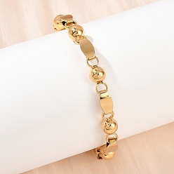 Золотой 201 женские браслеты-цепочки со звеньями из нержавеющей стали, с 304 застежкой из нержавеющей стали, ионное покрытие (ip), круглые, золотые, 9 дюйм (22.7 см)