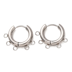 Stainless Steel Color 304 Stainless Steel Hoop Earring Findings, Round, with 5-Loops, Long-Lasting Plated, Stainless Steel Color, 16.5x21x3mm, Hole: 1.8mm